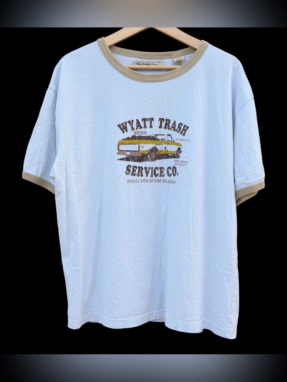 Y2K Point Zero Vintage Truck Ringer T-Shirt White/Tan Size Large
